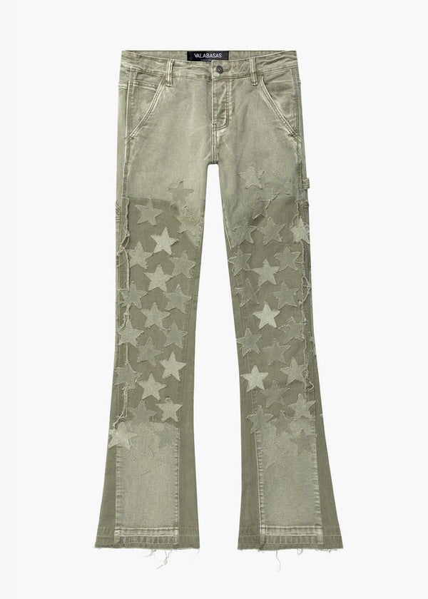 Valabasas “V-Star” Olive Green Stacked Flare Jeans