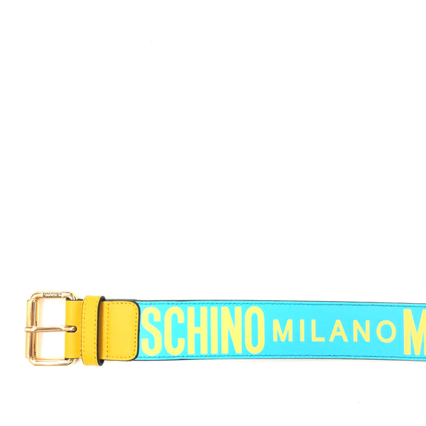 Calfskin Belt With Logo (Turquoise/Yellow)