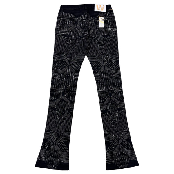 W By Waimea “Arrow Rhinestone” Black Flare Jeans
