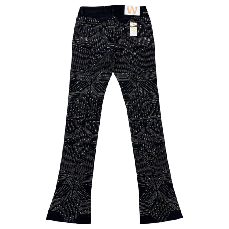 W By Waimea “Arrow Rhinestone” Black Flare Jeans