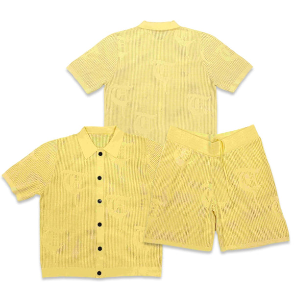 TRNCHS “Bahr” Yellow Button Up Short Set