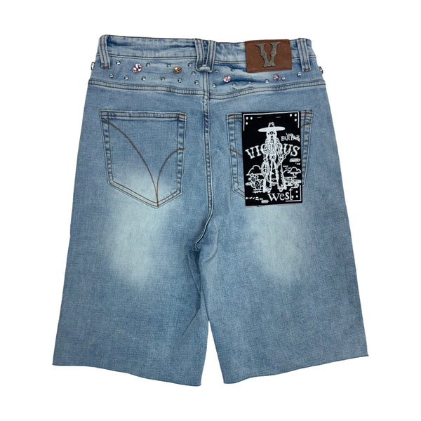 Vicious “Pearl” Stones Indigo Blue Shorts