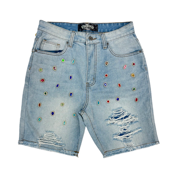 Vicious “Pearls” Indigo Blue Shorts