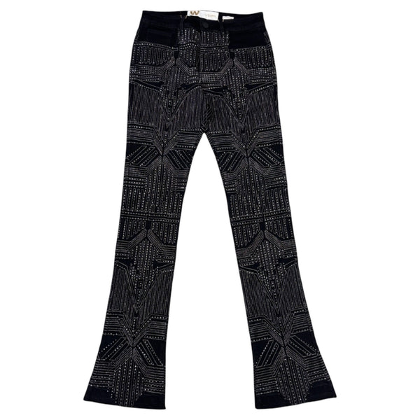W By Waimea “Arrow Rhinestone” Black Flare Jeans