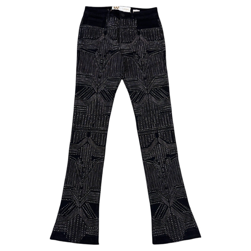 W By Waimea “Arrow Rhinestone” Black Flare Jeans