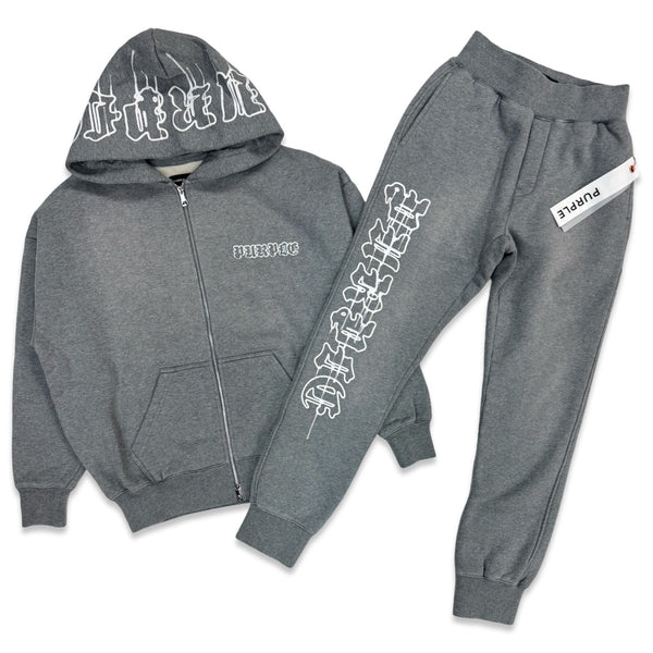 Purple Brand Grey Zip Front Jogging Set
