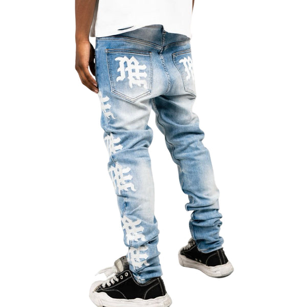Mixed Emotion “Monogram” Blue Wash Jeans
