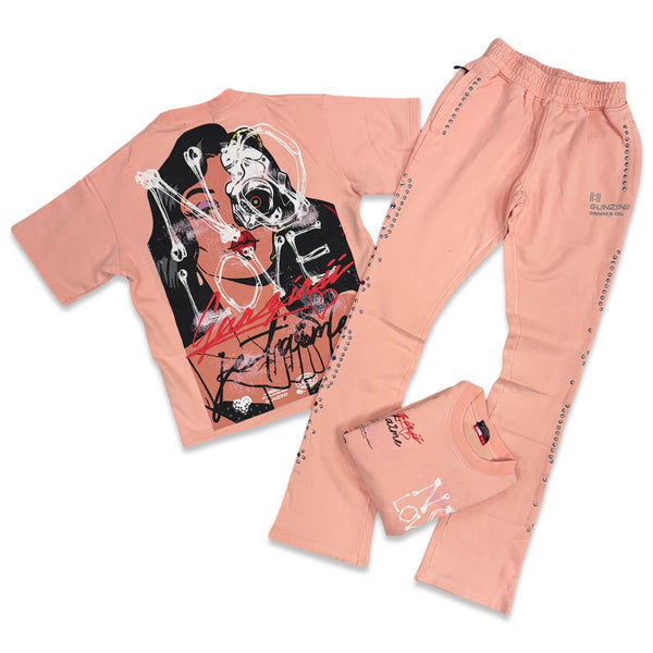 Gunzinii No Love Pink T-shirt Flare Set
