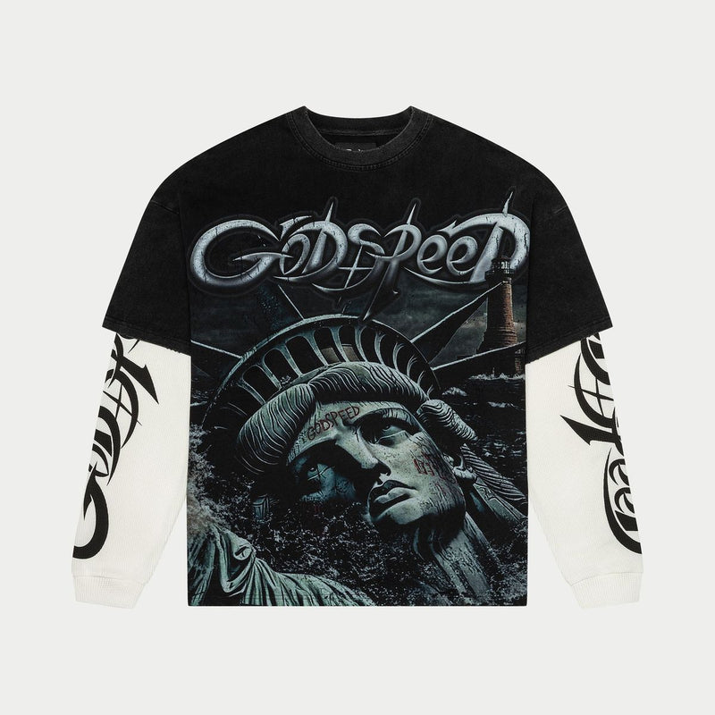 Godspeed “Sunken Liberty 2” Layered Black L/S Tee
