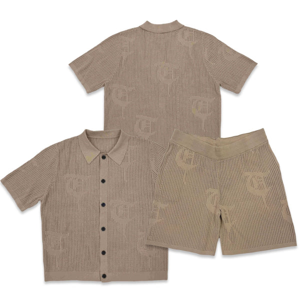 TRNCHS “Bahr” Brown Button Up Short Set