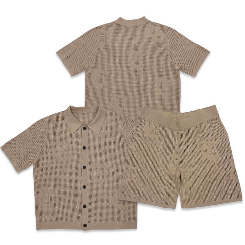 TRNCHS “Bahr” Brown Button Up Short Set