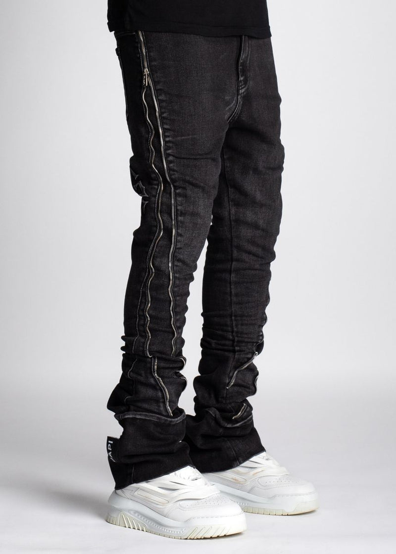 Guapi Iron Grey Zipper Stacked Jeans