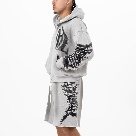 Mixed Emotion “Slashed” Grey Short Set
