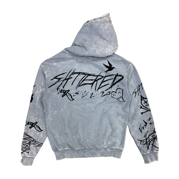 Shattered Hearts “Doodle” Gray Hoodie