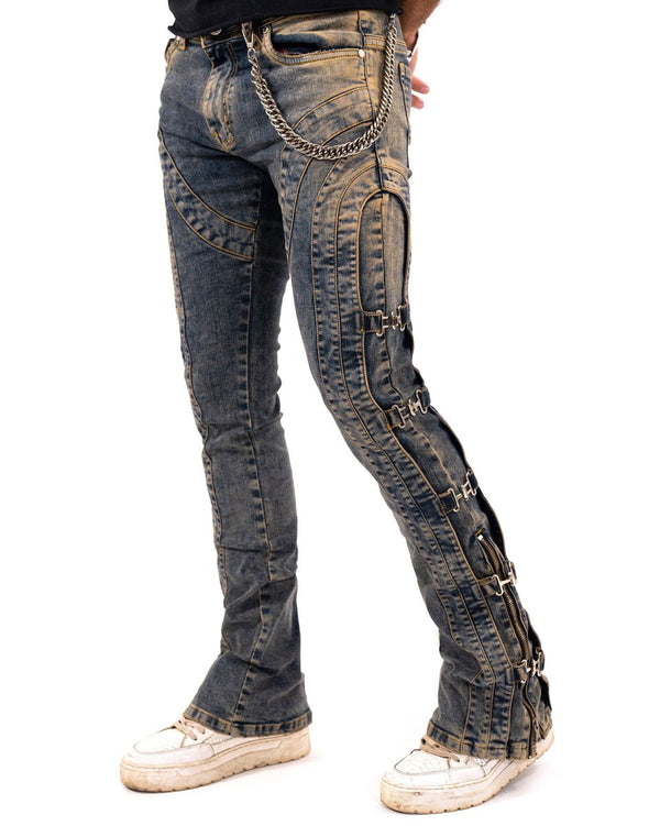 Elite Men’s “Cuban Link” Stacked Buckel Jeans