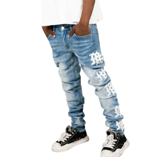 Mixed Emotion “Monogram” Blue Wash Jeans