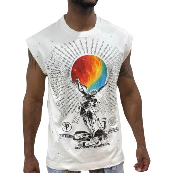 Preme “Galaxy” Cut Off Stones White Tee
