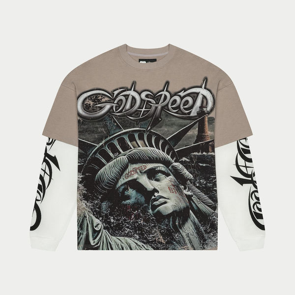Godspeed “Sunken Liberty 2” Layered Stone Grey L/S Tee