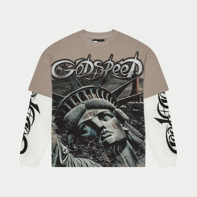 Godspeed “Sunken Liberty 2” Layered Stone Grey L/S Tee