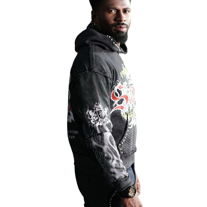 Elite “Saints Pearls” Black Washed Hoodie