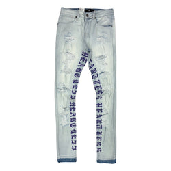 Focus Purple Heartless Letter Jeans (3669)