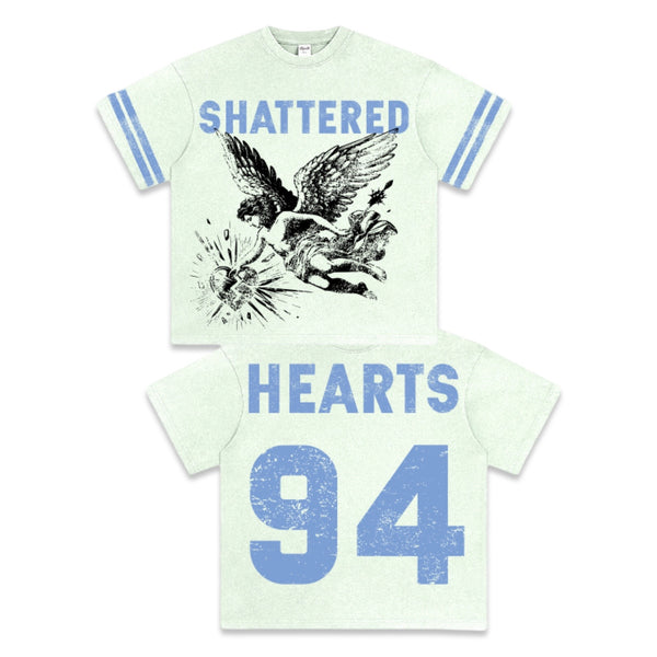 Shattered Hearts “Studded Angel” White/Blue Tee