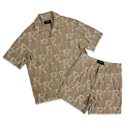 Represent Taupe Embroidered Initial Short Set
