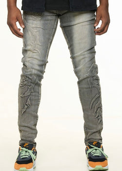 Pheelings “Love Is Pain” Grey Embossed Skinny Jeans