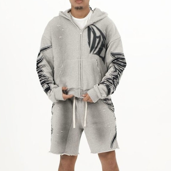 Mixed Emotion “Slashed” Grey Short Set