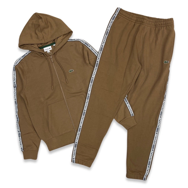 Men’s Fleece Stripe Jogging Set In Beige