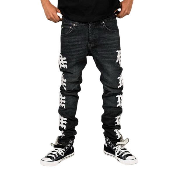 Mixed Emotion “Monogram” Black Wash Jeans