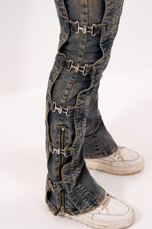 Elite Men’s “Cuban Link” Stacked Buckel Jeans