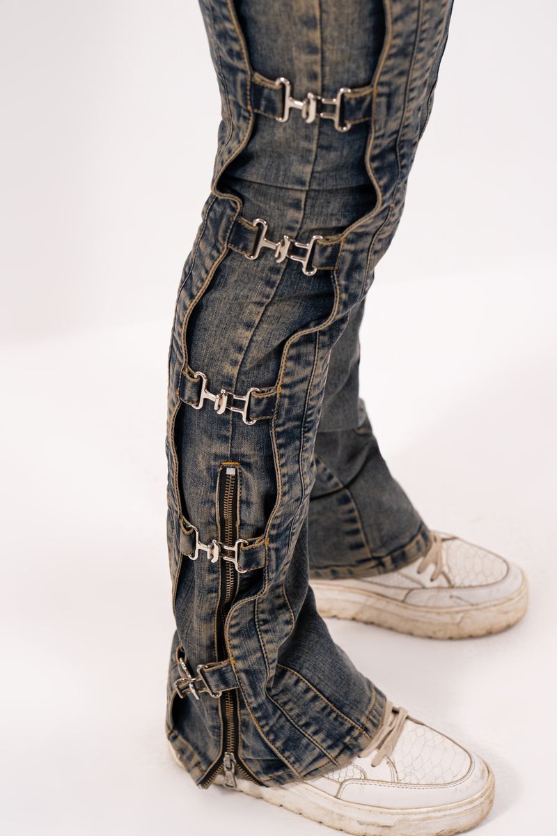 Elite Men’s “Cuban Link” Stacked Buckel Jeans