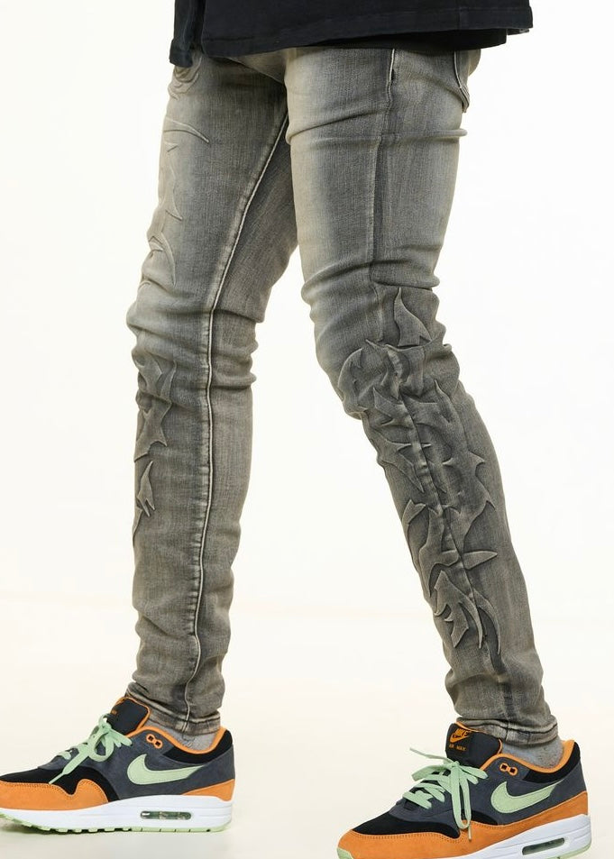 Pheelings “Love Is Pain” Grey Embossed Skinny Jeans