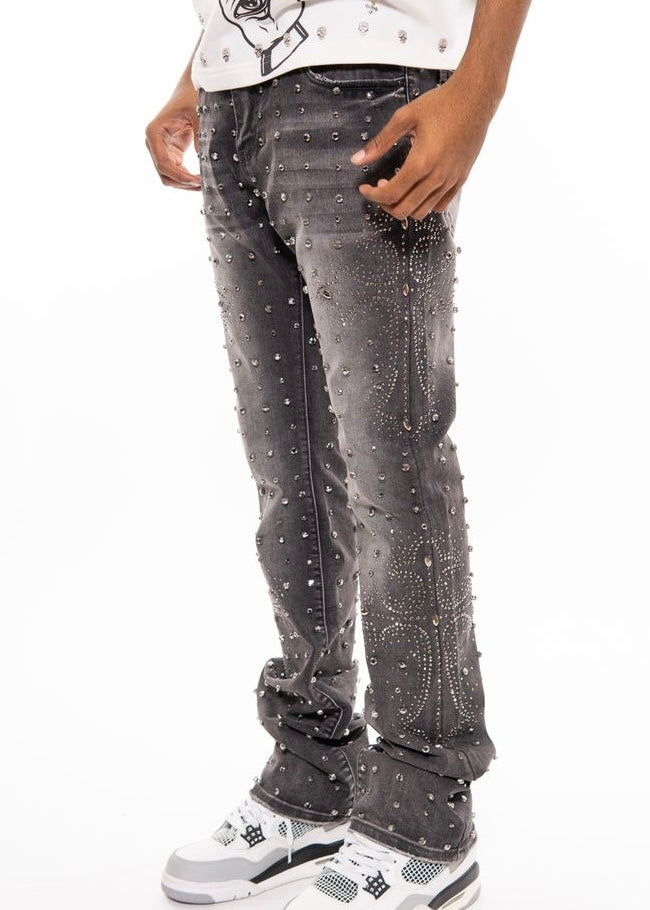 Vicious “Embellished Rhinestone” Flare Grey Jeans