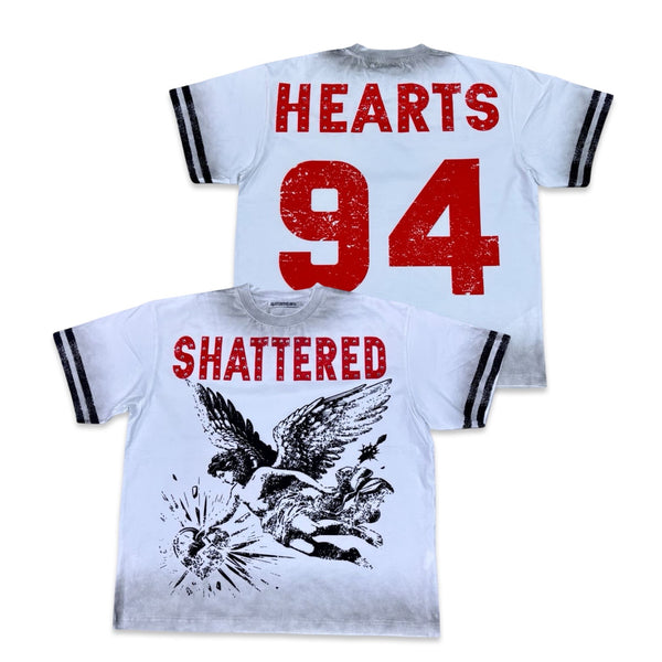 Shattered Hearts “Studded Angel” White/Red Tee