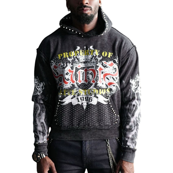 Elite “Saints Pearls” Black Washed Hoodie