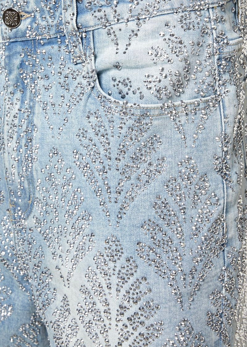 Guapi Aqua Blue Embellished Denim Shorts