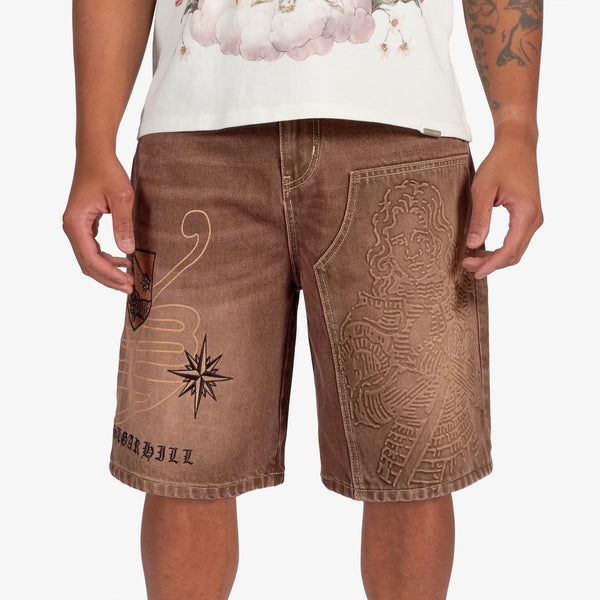 Sugarhill “Prince” Embossed Brown Wash Shorts