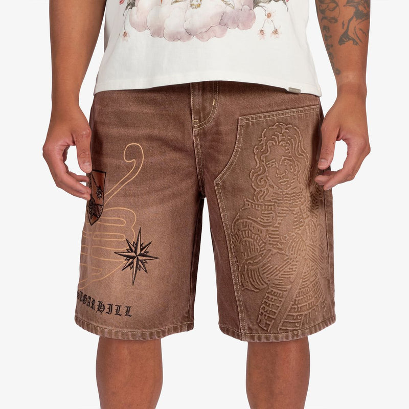 Sugarhill “Prince” Embossed Brown Wash Shorts