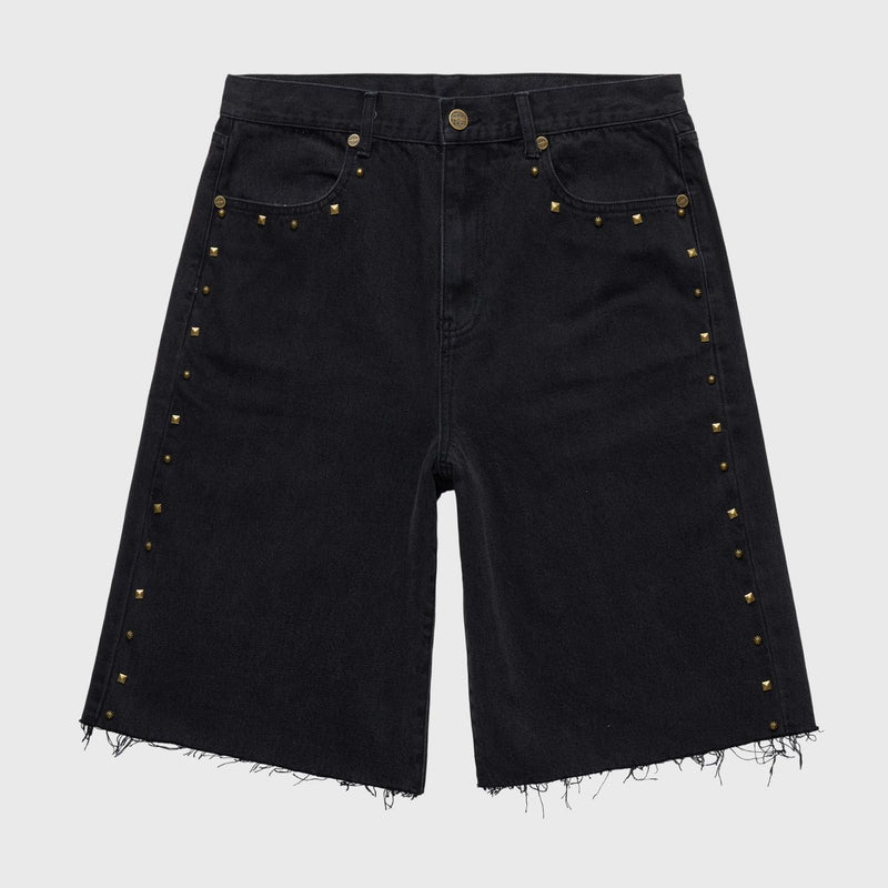 Homme Femme Studded Denim Black Shorts