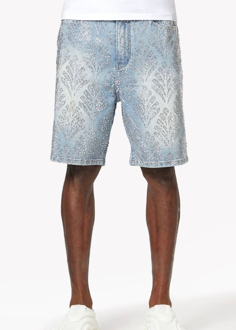 Guapi Aqua Blue Embellished Denim Shorts