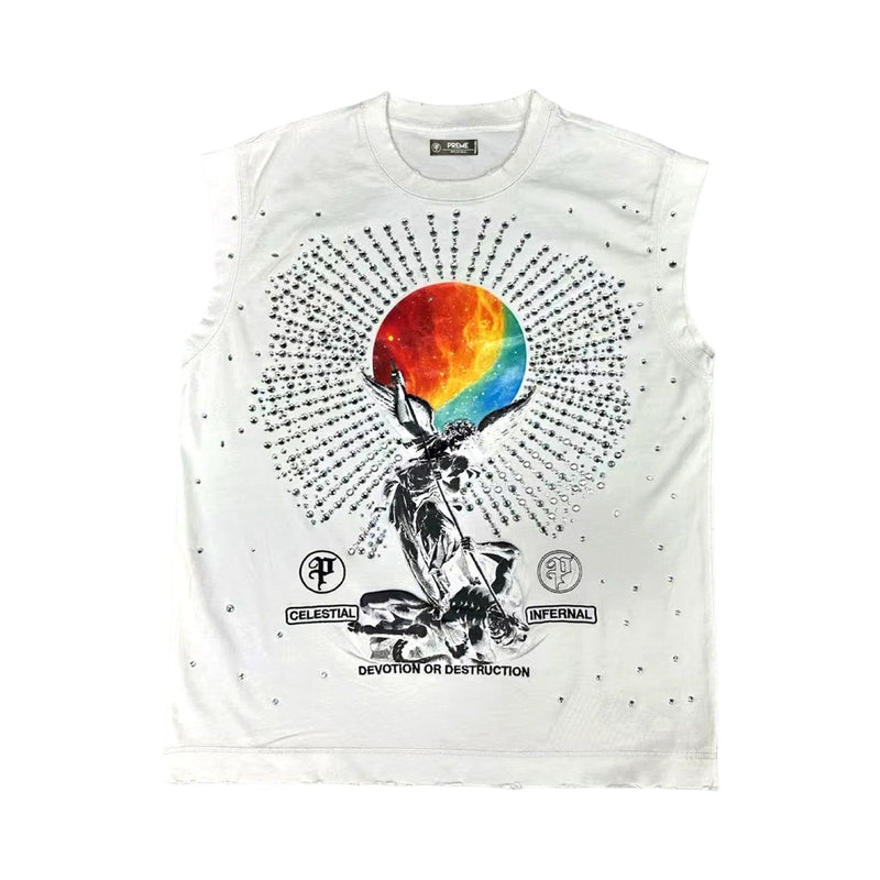 Preme “Galaxy” Cut Off Stones White Tee
