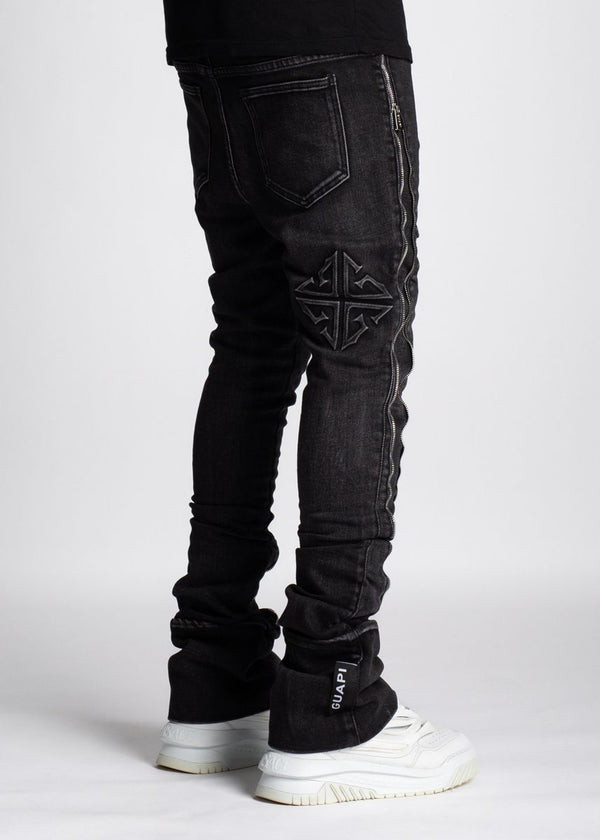 Guapi Iron Grey Zipper Stacked Jeans