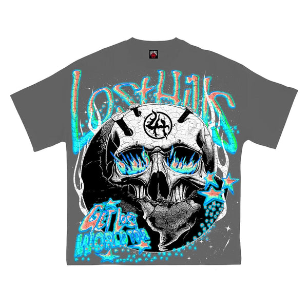 Lost Hills Skull Flame Grey Tee