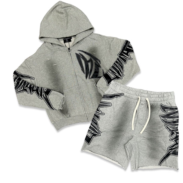 Mixed Emotion “Slashed” Grey Short Set