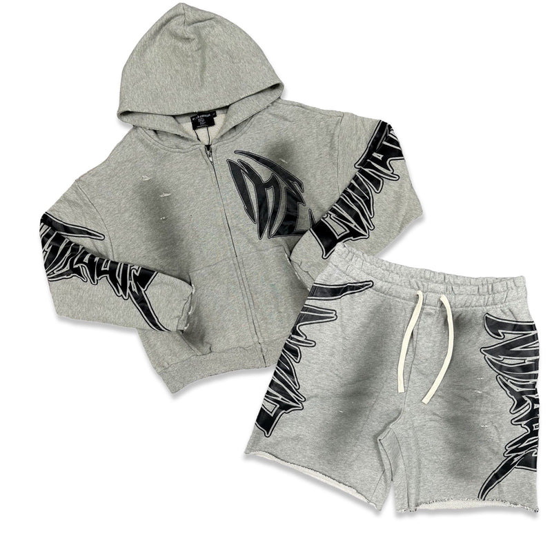 Mixed Emotion “Slashed” Grey Short Set