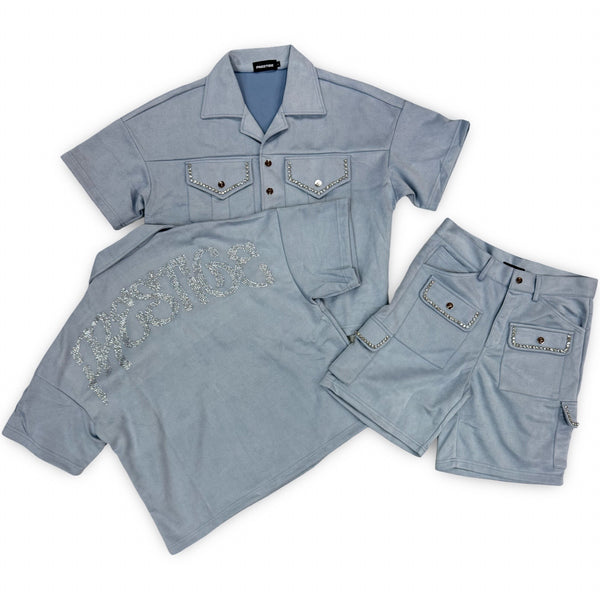 Prestige Sky Blue Rhinestone Short Set