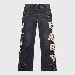 Homme Femme Black Playboy Flare Jeans