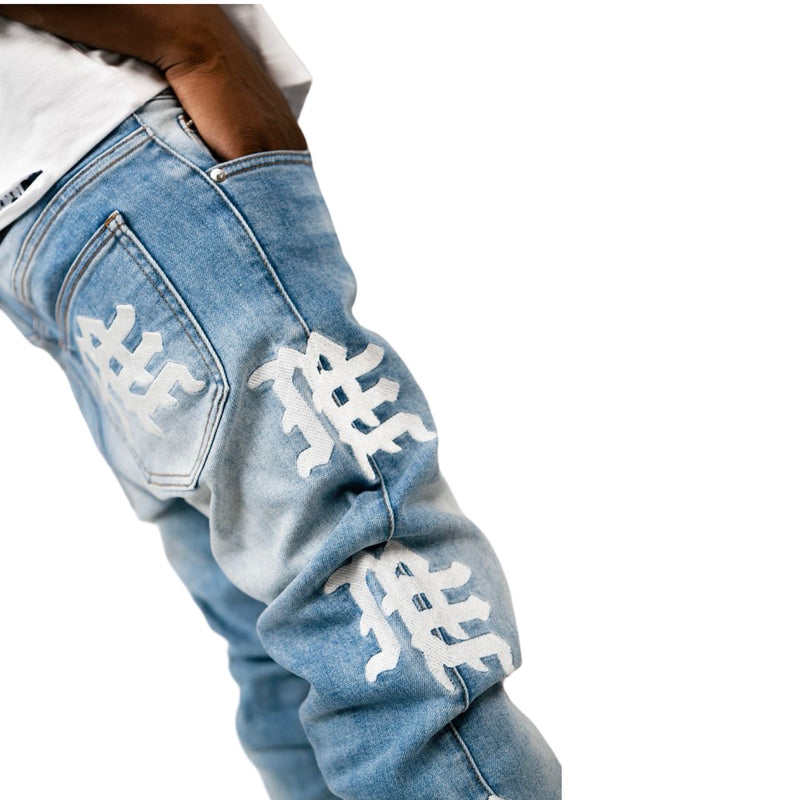 Mixed Emotion “Monogram” Blue Wash Jeans